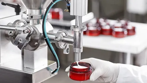 High-end cosmetic packaging samples including skin care cream jars, serums, and perfume bottles